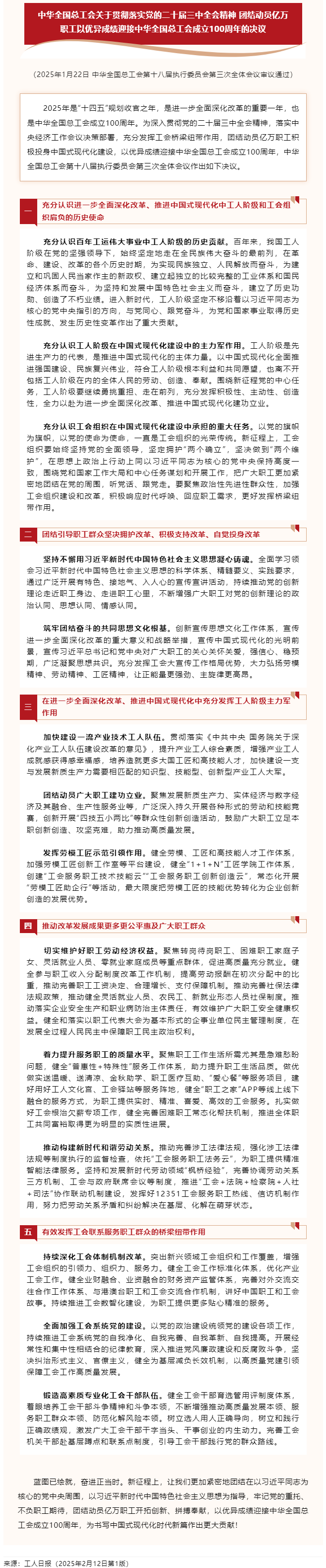 中華全國總工會關(guān)于貫徹落實(shí)黨的二十屆三中全會精神 團(tuán)結(jié)動員億萬職工以優(yōu)異成績迎接中華全國總工會成立1.png